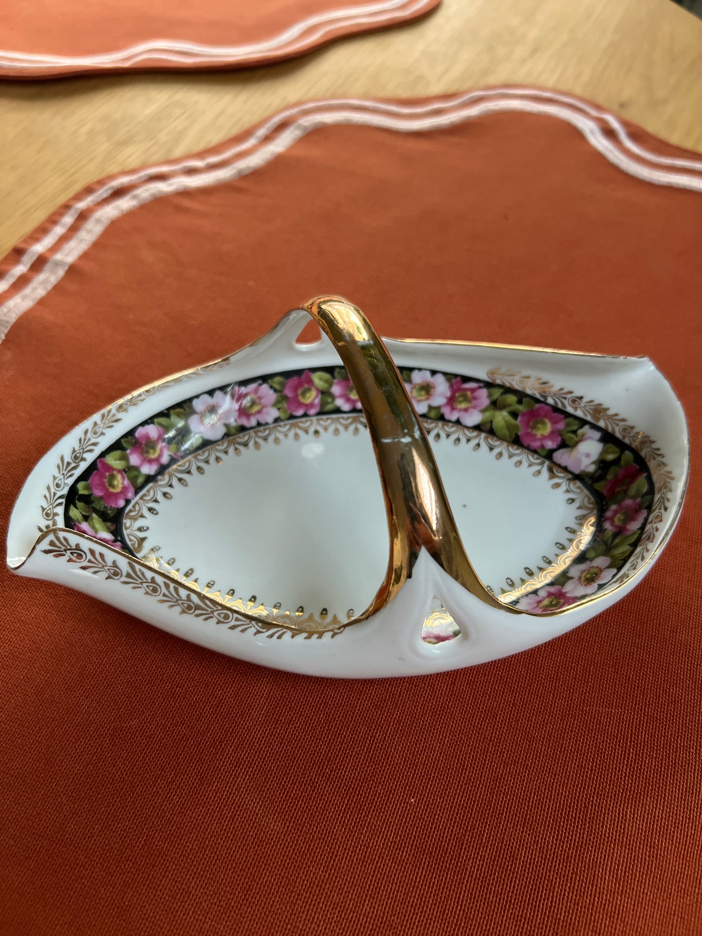 Gold & Floral Porcelain Catch-all/Tray