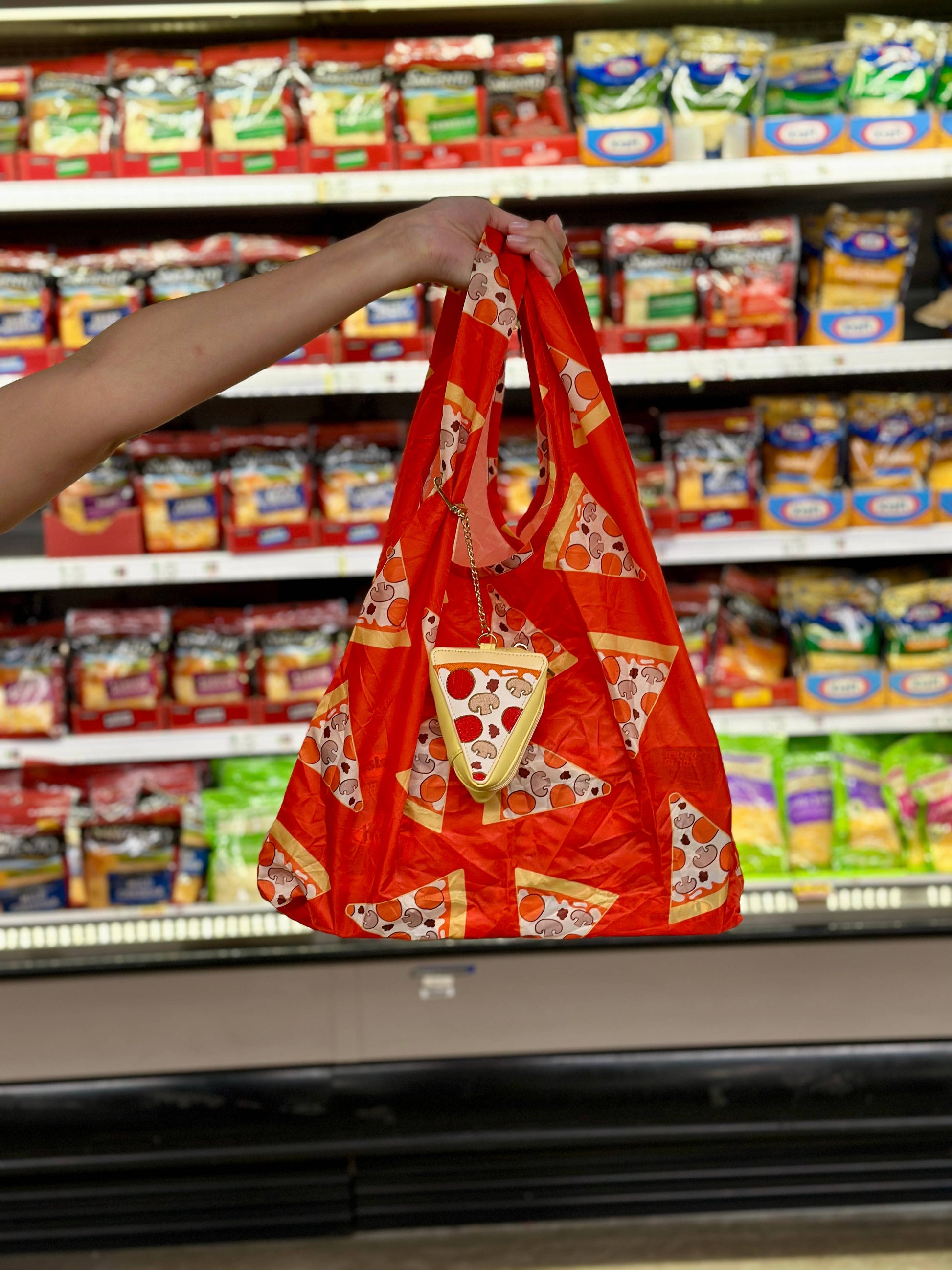 2-in-1 Bag Charm & Reusable Shopping Bag - Pizza Slice