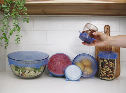 6-Pack of Reusable Silicone Bowl Covers